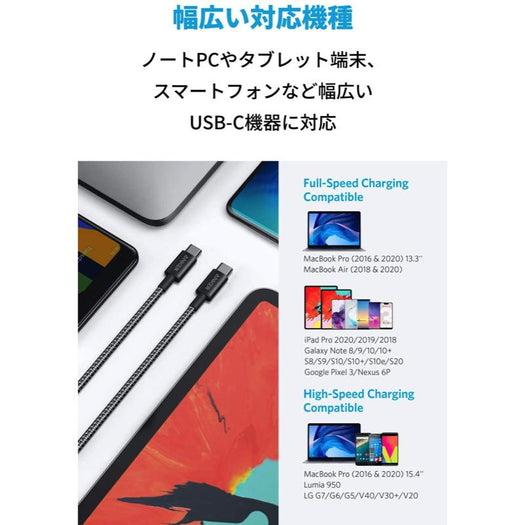 Anker 高耐久ナイロン USB-C＆USB-C ケーブル (USB2.0対応) 0.9m 2本セット