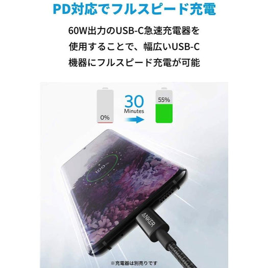 Anker 高耐久ナイロン USB-C＆USB-C ケーブル (USB2.0対応) 1.8m 2本セット