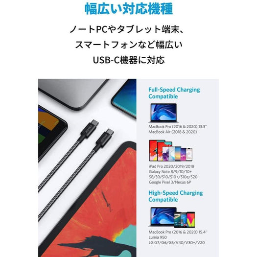 Anker 高耐久ナイロン USB-C＆USB-C ケーブル (USB2.0対応) 1.8m 2本セット